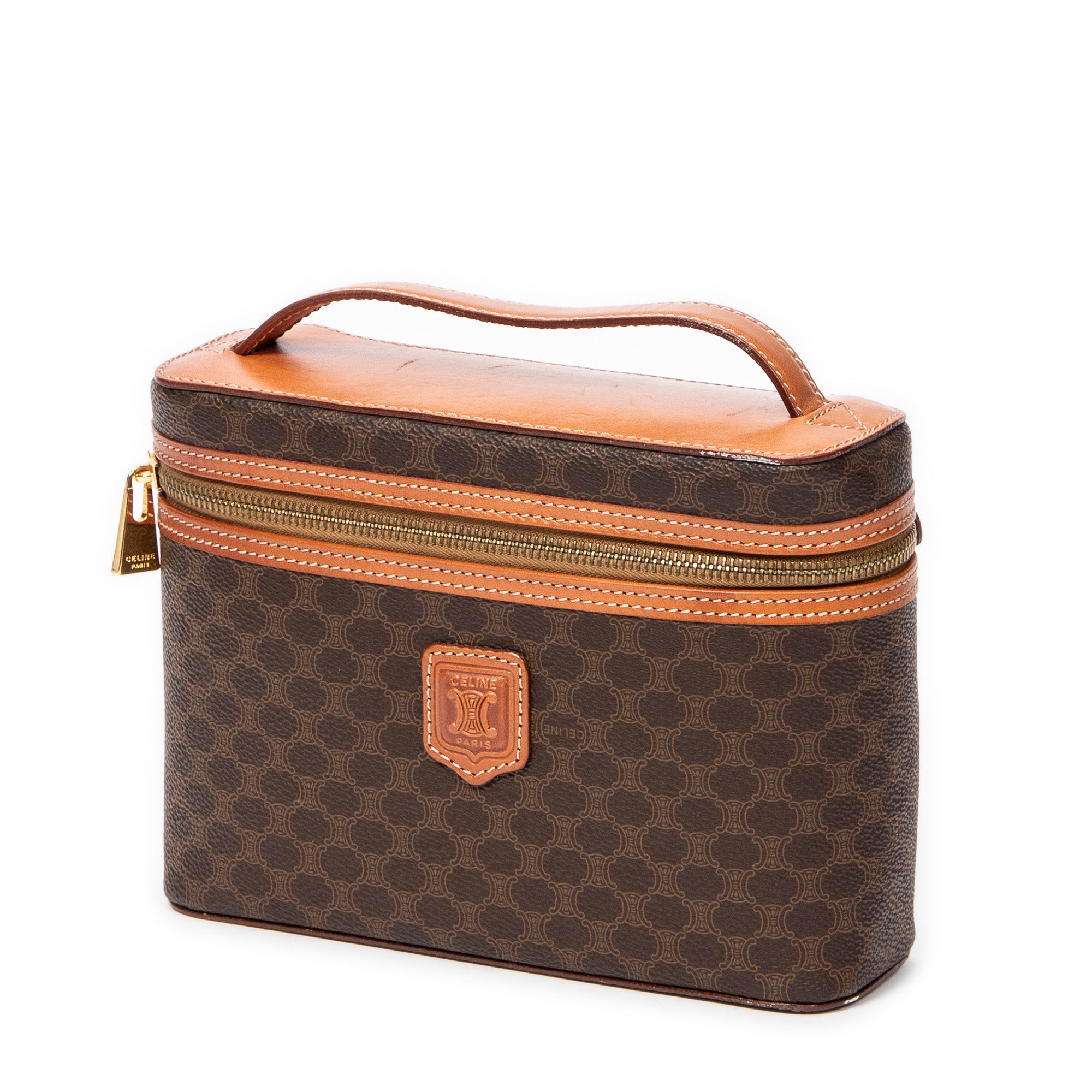 Handbag Vintage Top Handle Toiletry Pouch Brown Macadam Coated Canvas