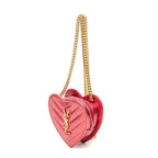 Bolso de Hombro Cadena Corazón Amor Piel de Becerro Acolchada Chevron Rosa Metalizado