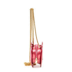 Bolso de Hombro Cadena Corazón Amor Piel de Becerro Acolchada Chevron Rosa Metalizado