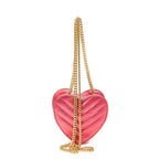 Bolso de Hombro Cadena Corazón Amor Piel de Becerro Acolchada Chevron Rosa Metalizado