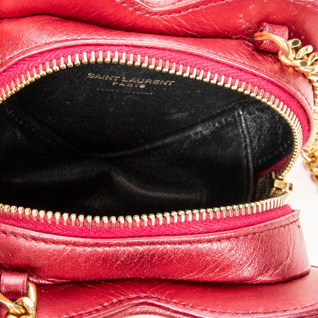 Bolso de Hombro Cadena Corazón Amor Piel de Becerro Acolchada Chevron Rosa Metalizado