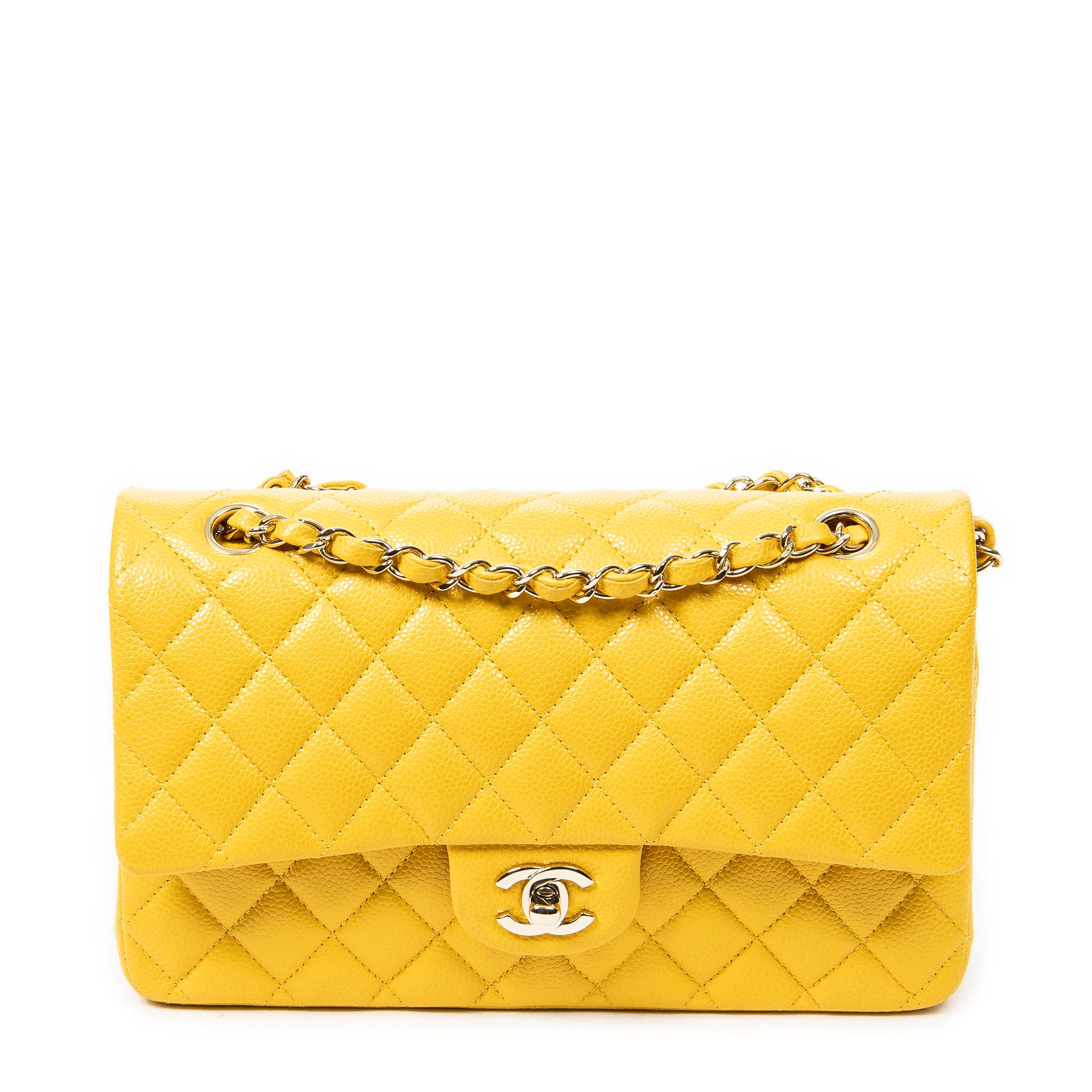 Shoulder Bag Classic Double Flap 26 Yellow Quilted Soft Caviar Leather