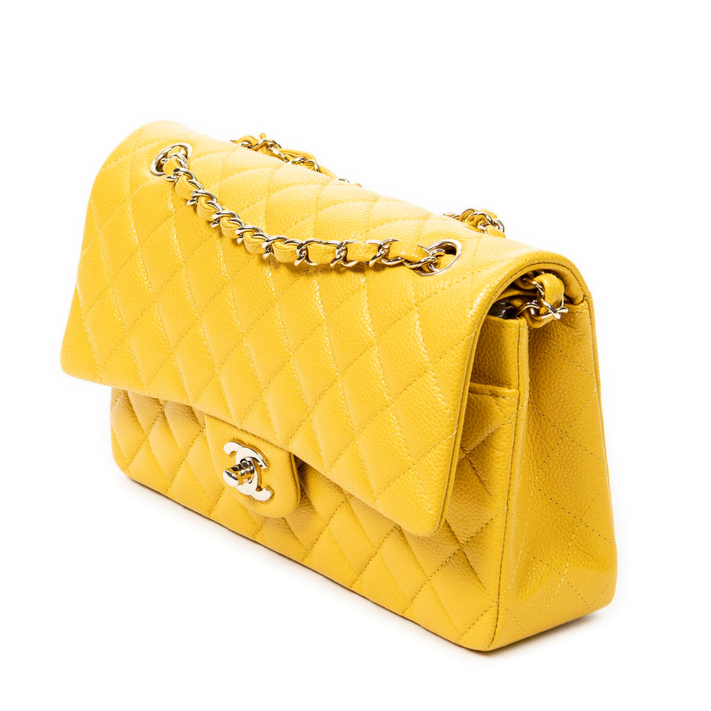 Shoulder Bag Classic Double Flap 26 Yellow Quilted Soft Caviar Leather