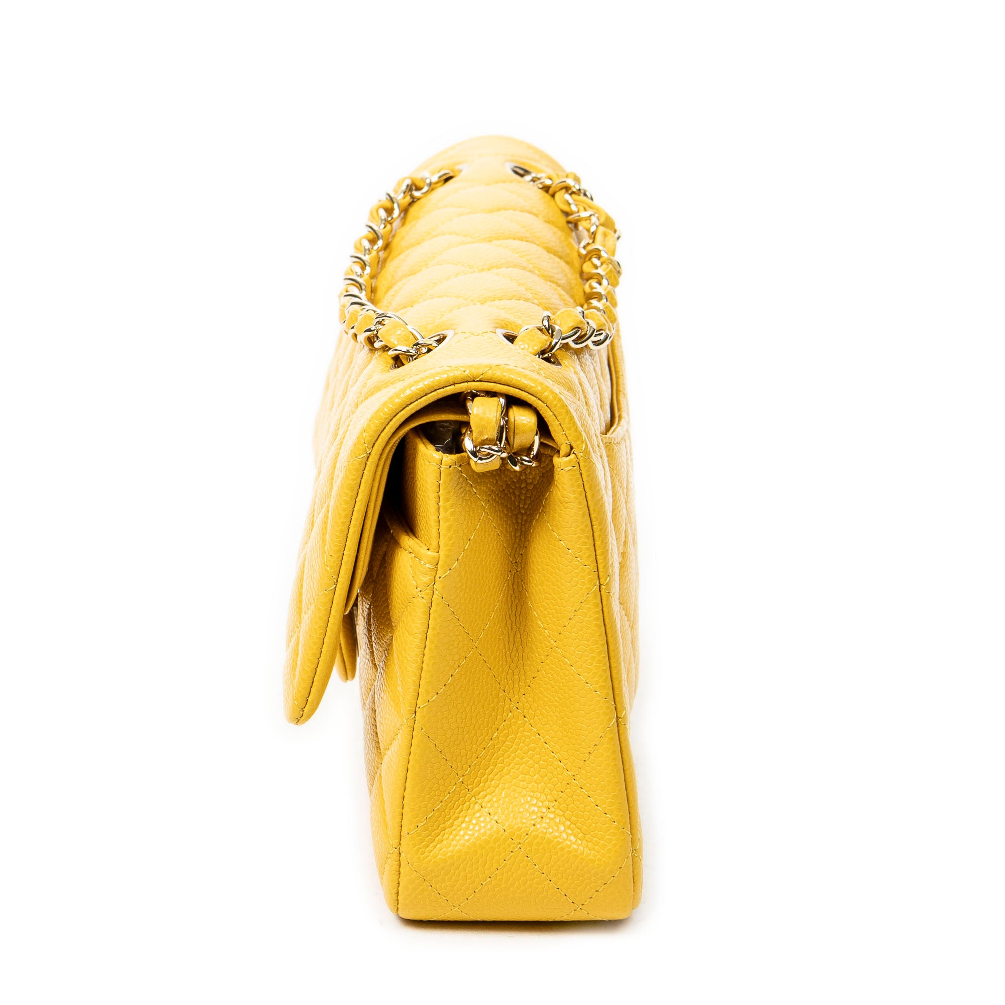Shoulder Bag Classic Double Flap 26 Yellow Quilted Soft Caviar Leather
