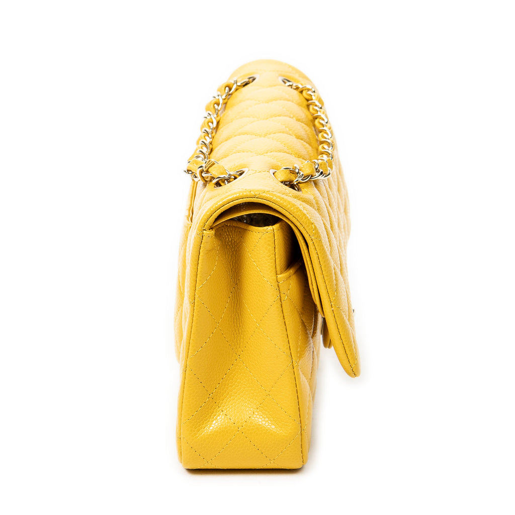 Shoulder Bag Classic Double Flap 26 Yellow Quilted Soft Caviar Leather