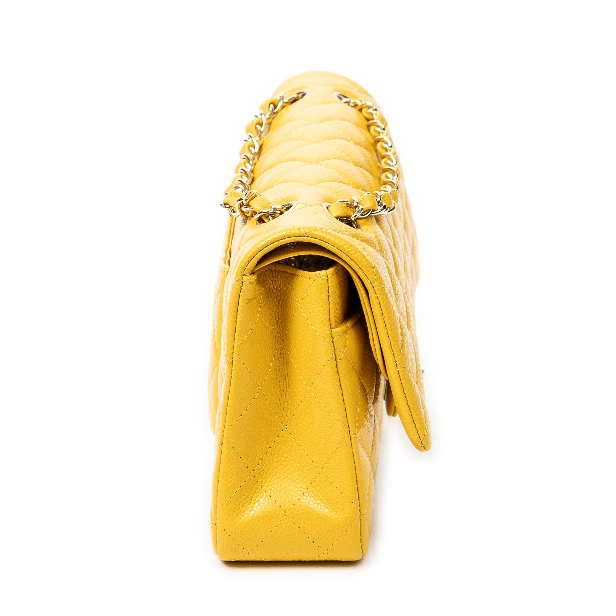 Shoulder Bag Classic Double Flap 26 Yellow Quilted Soft Caviar Leather