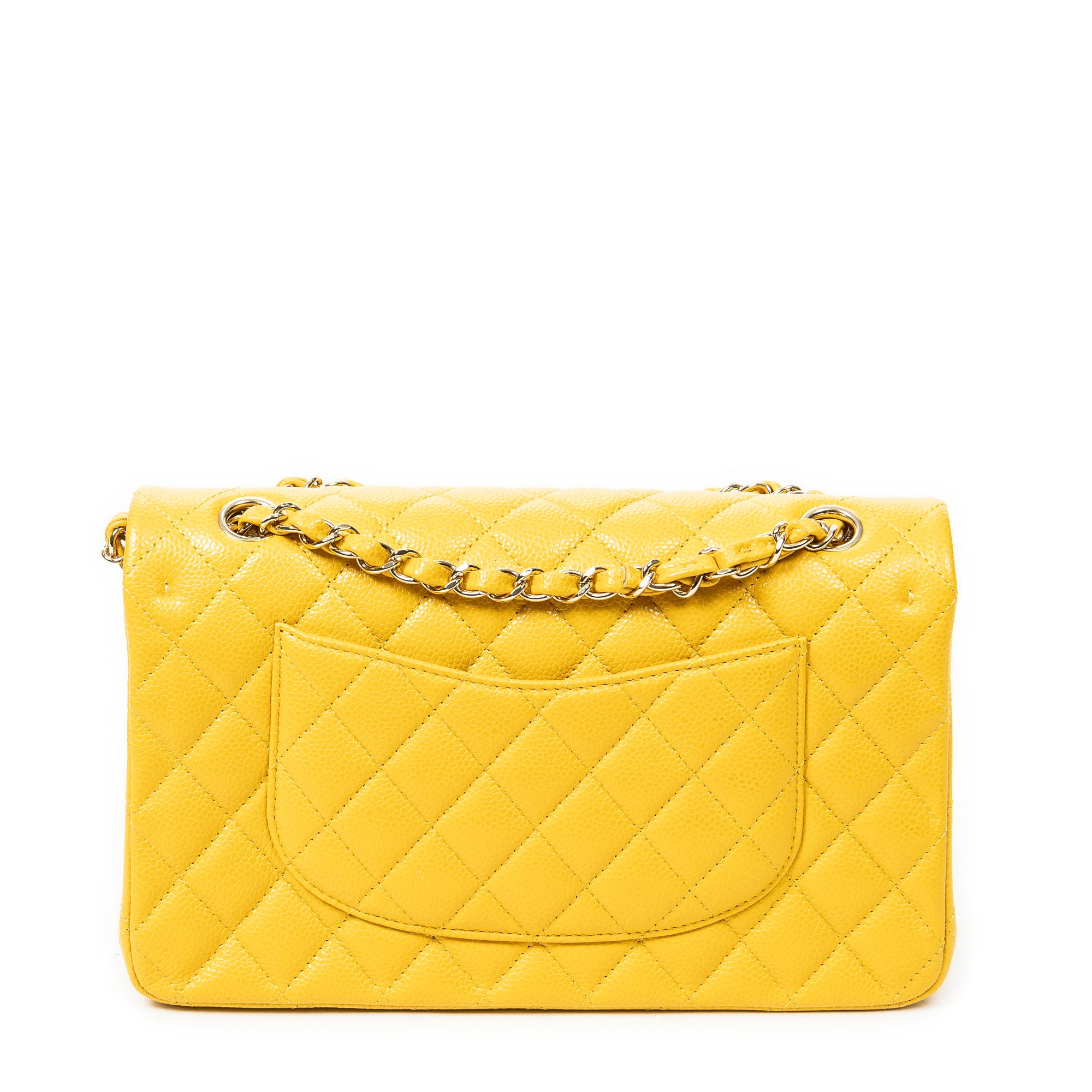 Shoulder Bag Classic Double Flap 26 Yellow Quilted Soft Caviar Leather