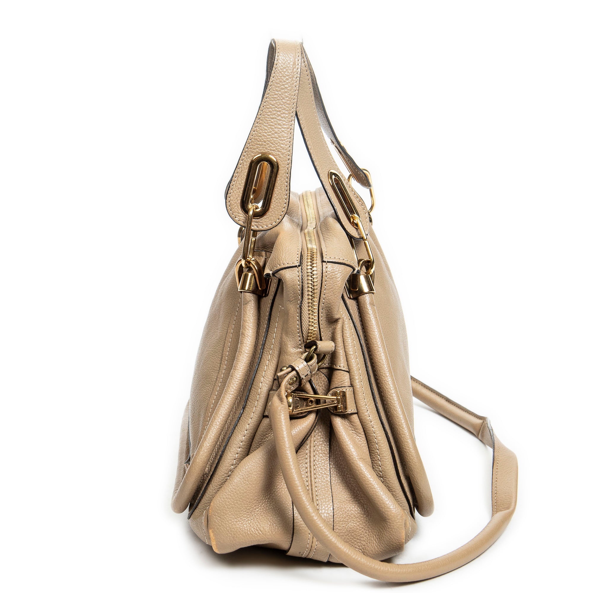 Shoulder Bag Medium Paraty Beige Grained Leather