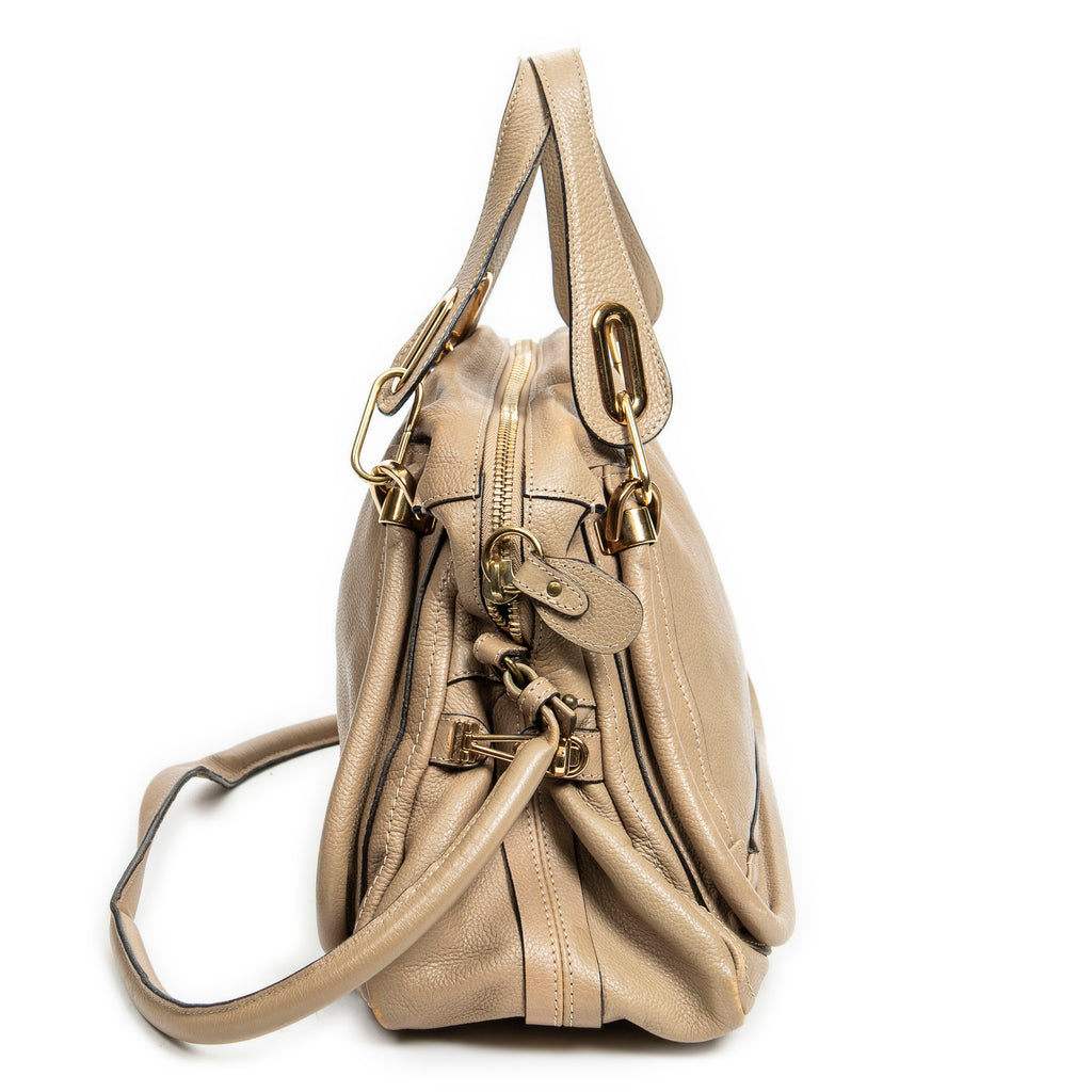 Shoulder Bag Medium Paraty Beige Grained Leather