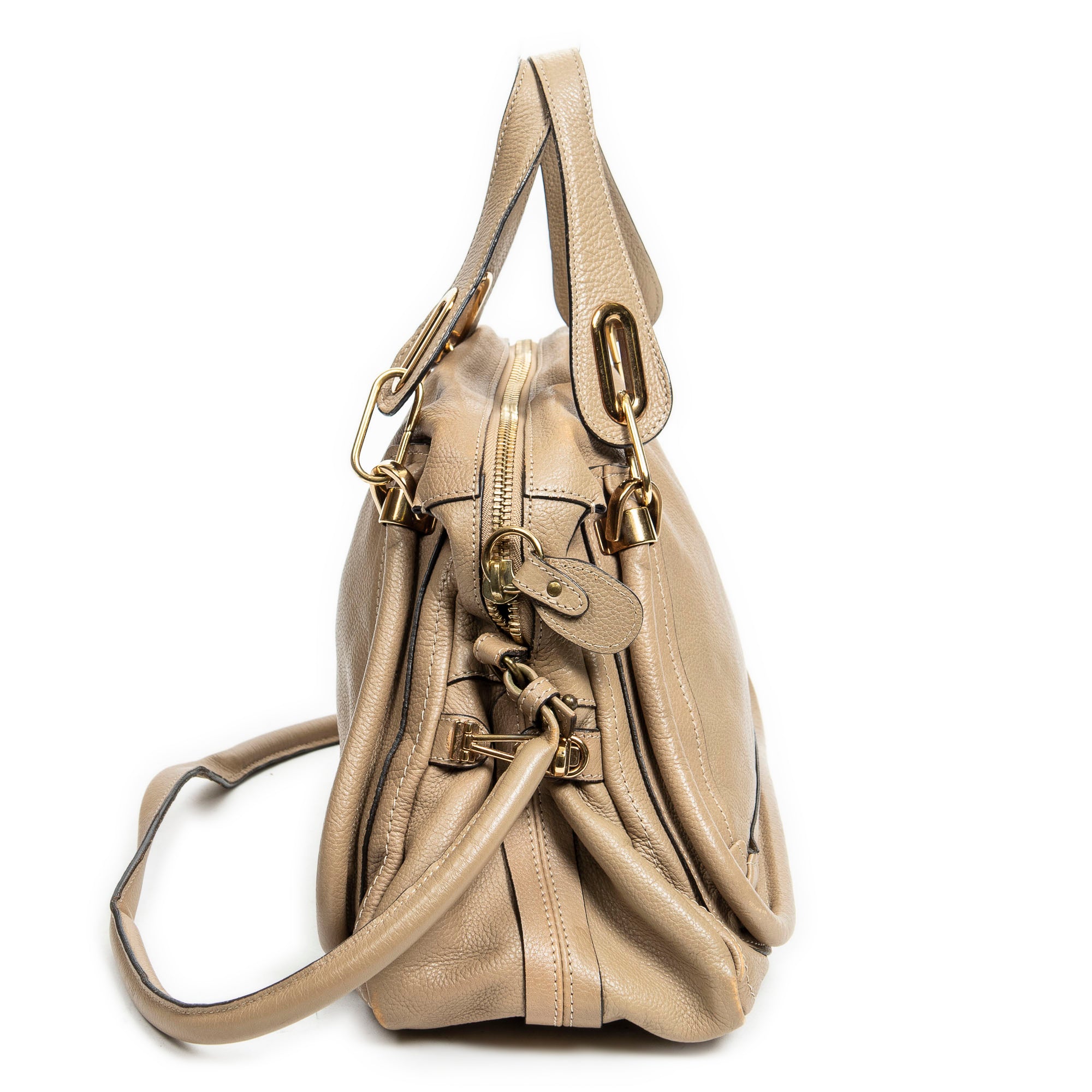 Shoulder Bag Medium Paraty Beige Grained Leather