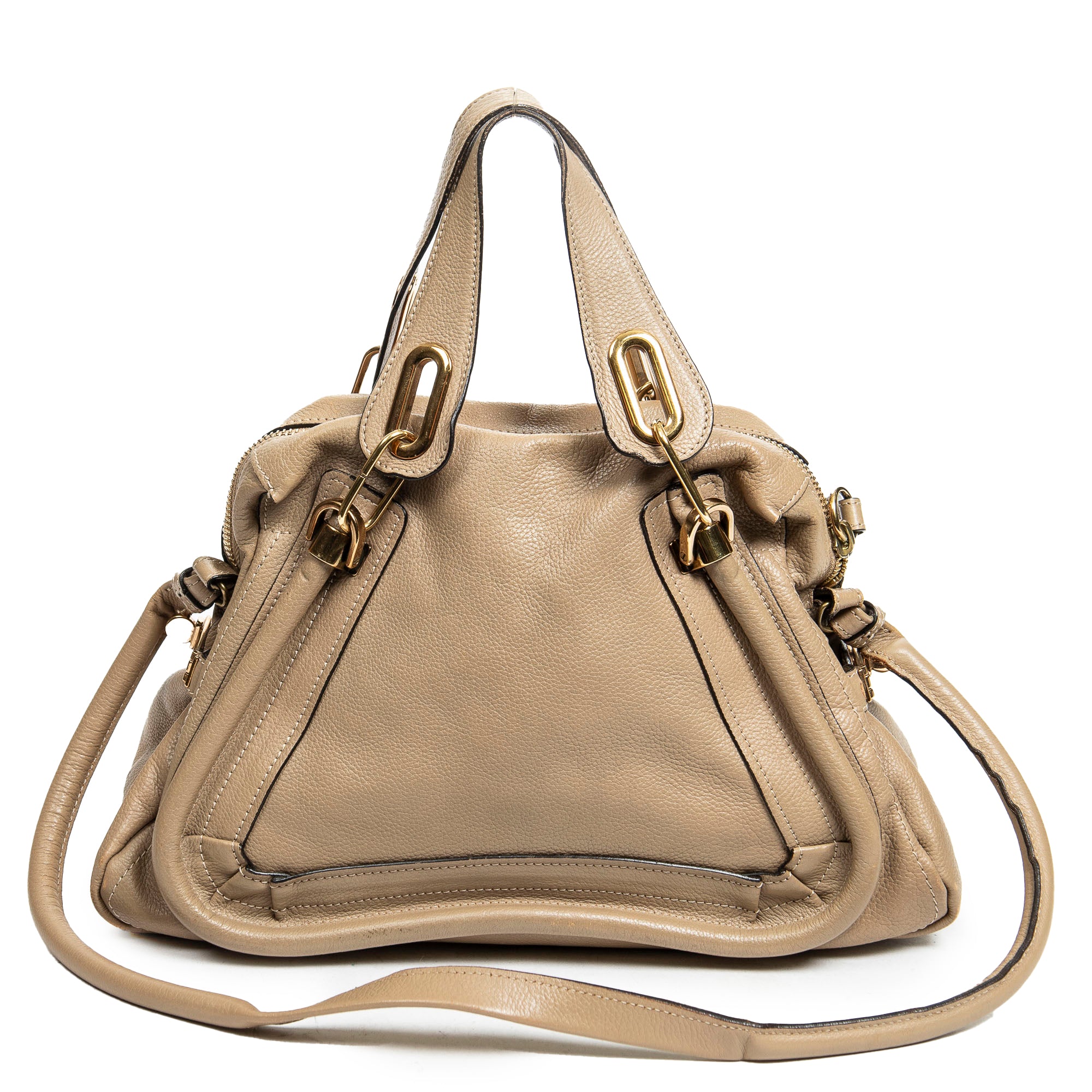 Shoulder Bag Medium Paraty Beige Grained Leather