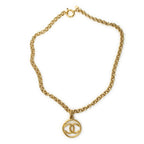 Collar grande CC colgante redondo cadena chapado en oro