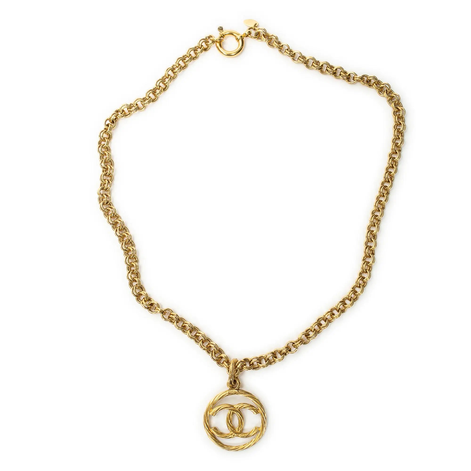 Necklace Large CC Round Pendant Chain Necklace Gold Gold Plated