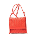 Bolso de hombro doble solapa cruzado de cuero intrecciato rojo
