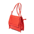 Bolso de hombro doble solapa cruzado de cuero intrecciato rojo