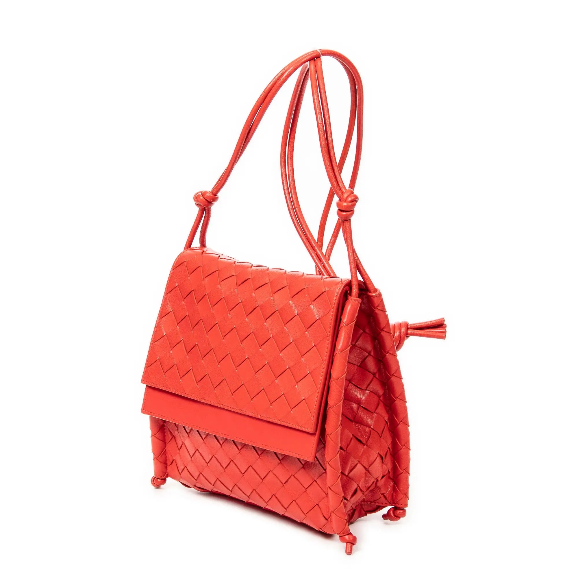 Shoulder Bag Double Flap Crossbody Red Intrecciato Leather