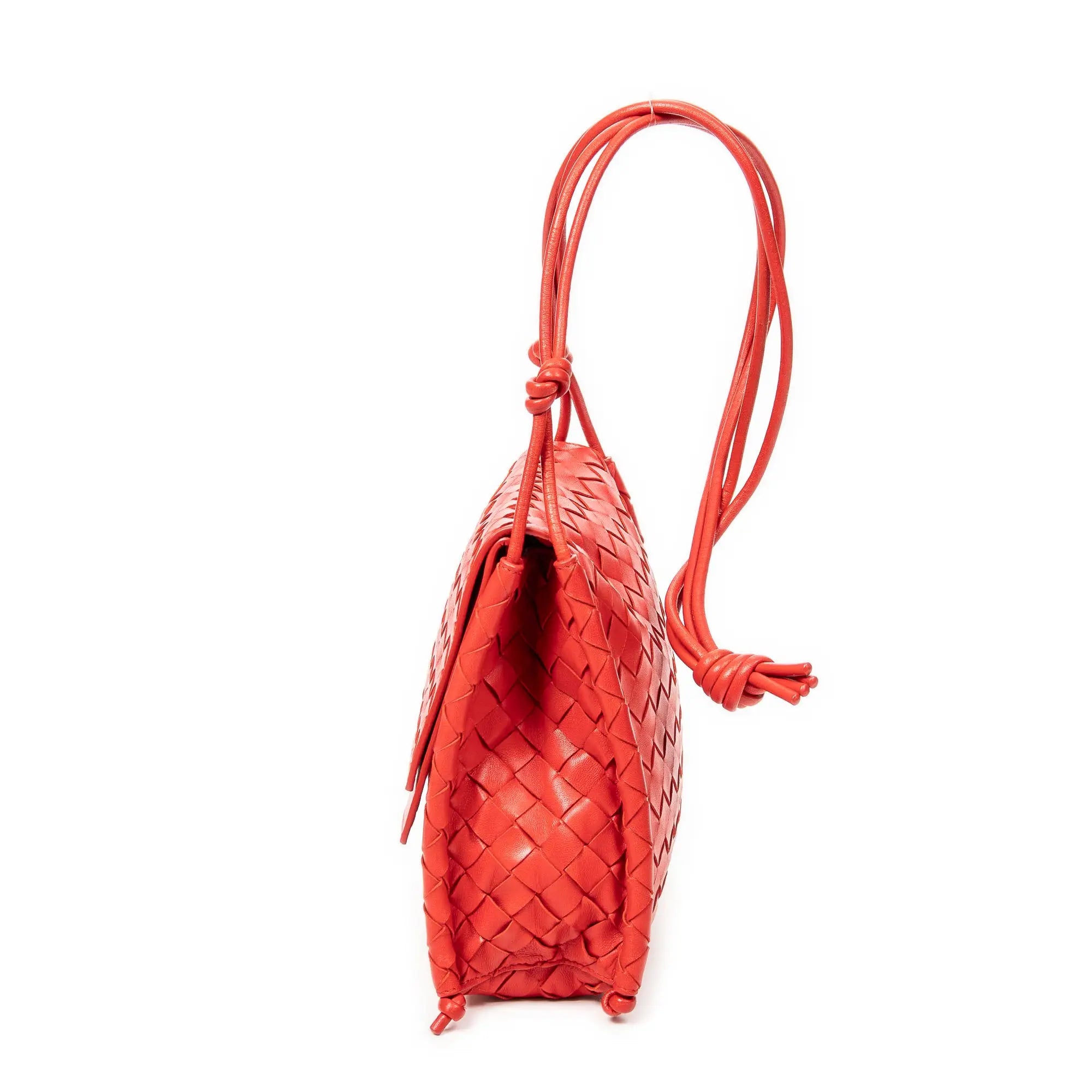Shoulder Bag Double Flap Crossbody Red Intrecciato Leather