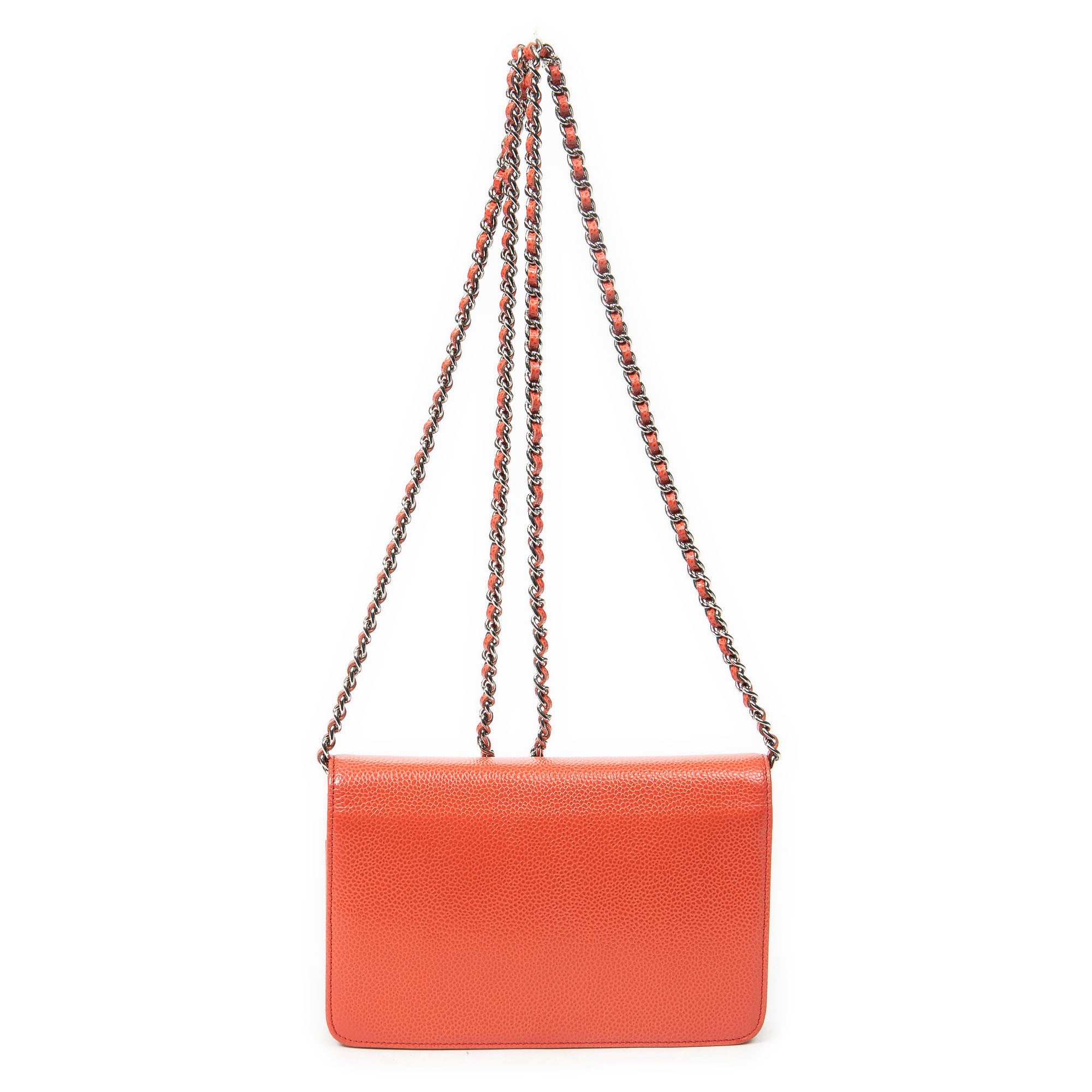 Shoulder Bag CC Wallet on Chain Coral Red Caviar Leather