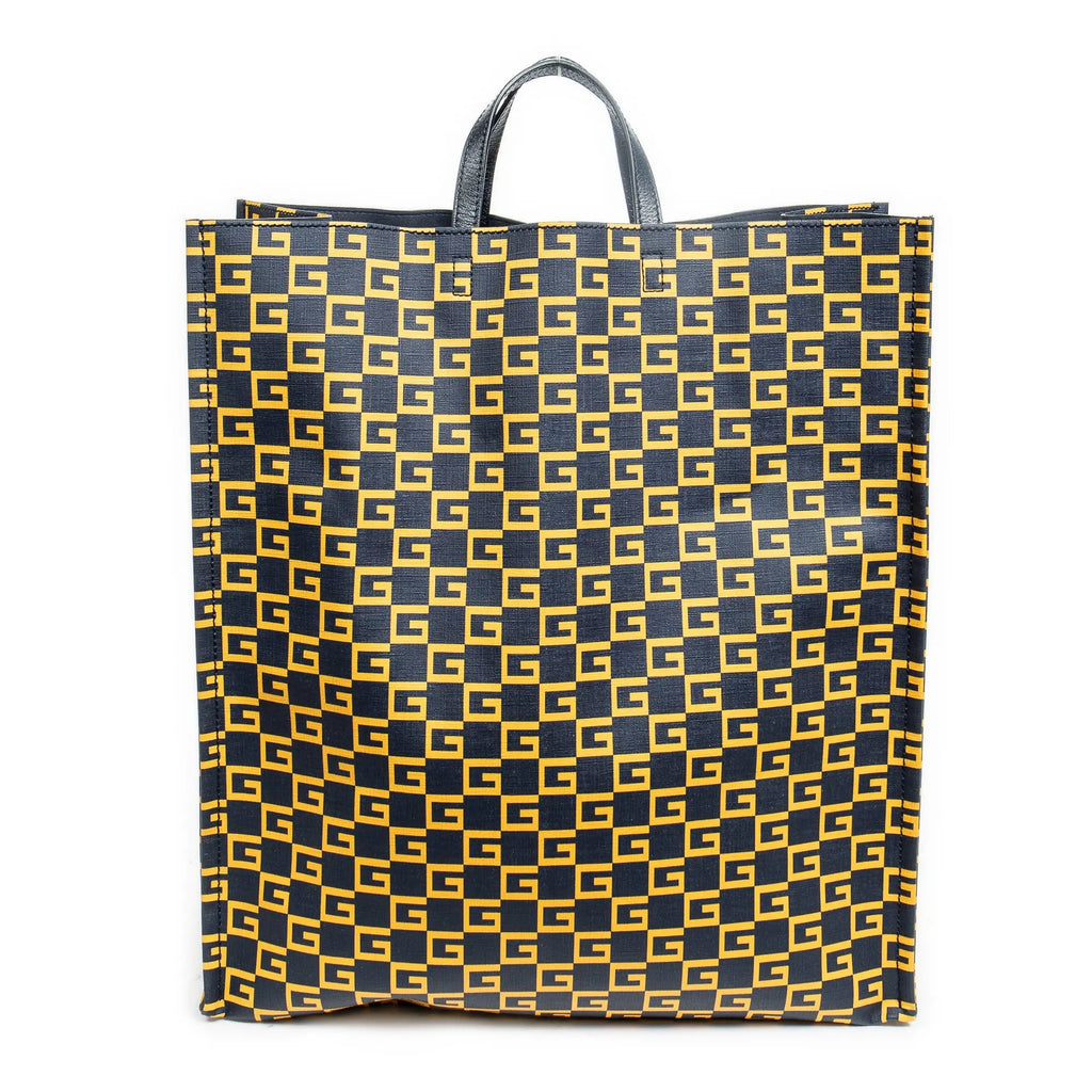 Bolso de mano grande cuadrado G abierto de lona revestida estampada azul marino