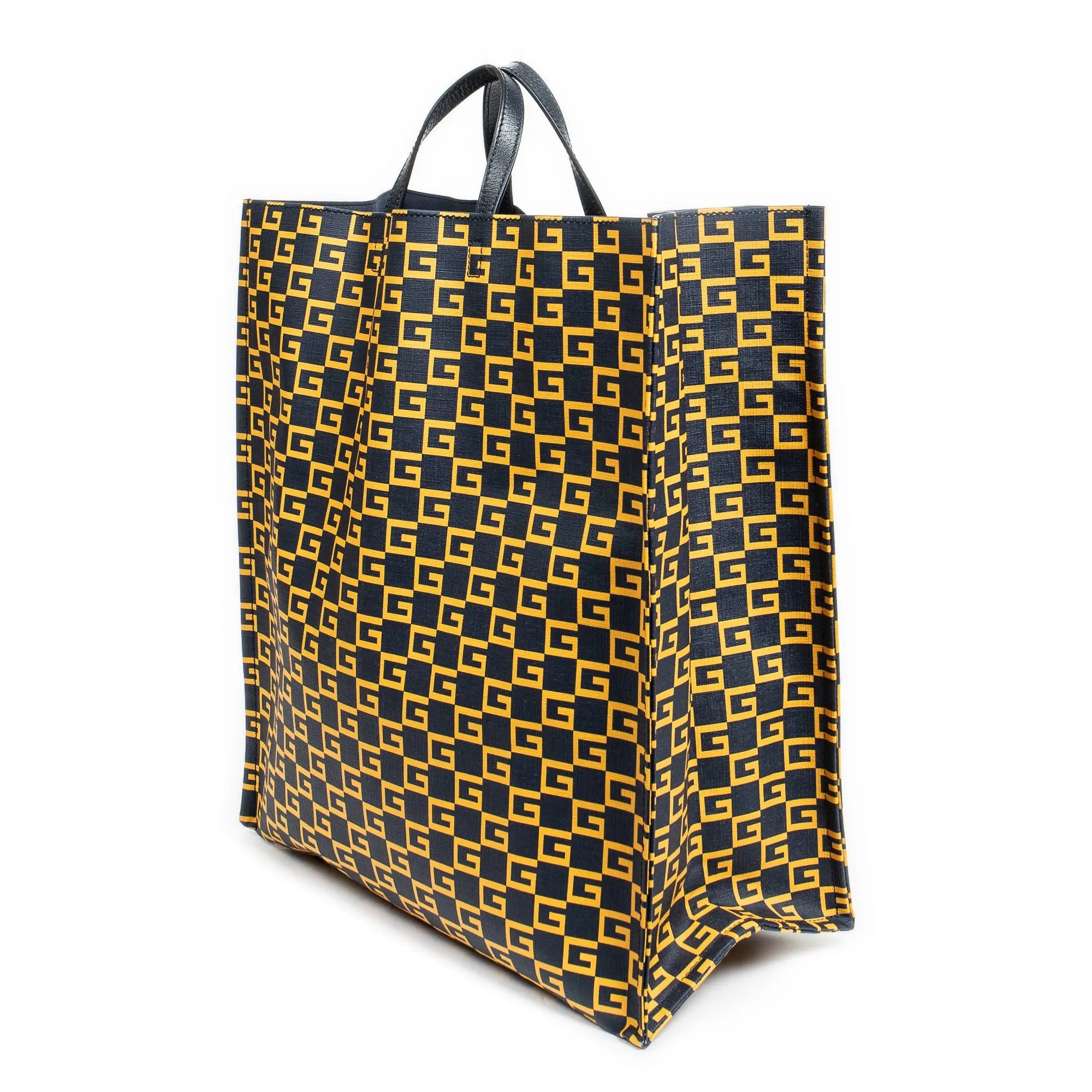 Bolso de mano grande cuadrado G abierto de lona revestida estampada azul marino