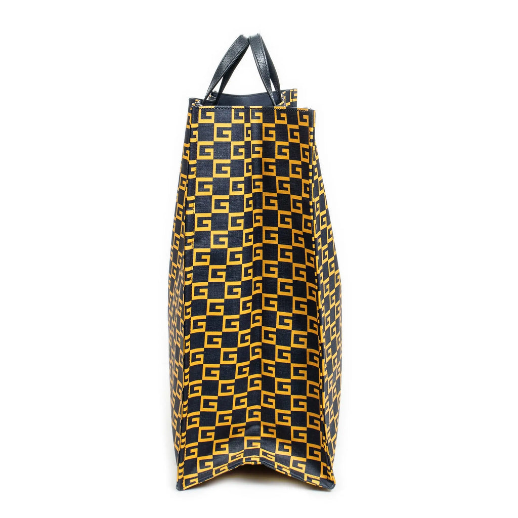 Bolso de mano grande cuadrado G abierto de lona revestida estampada azul marino