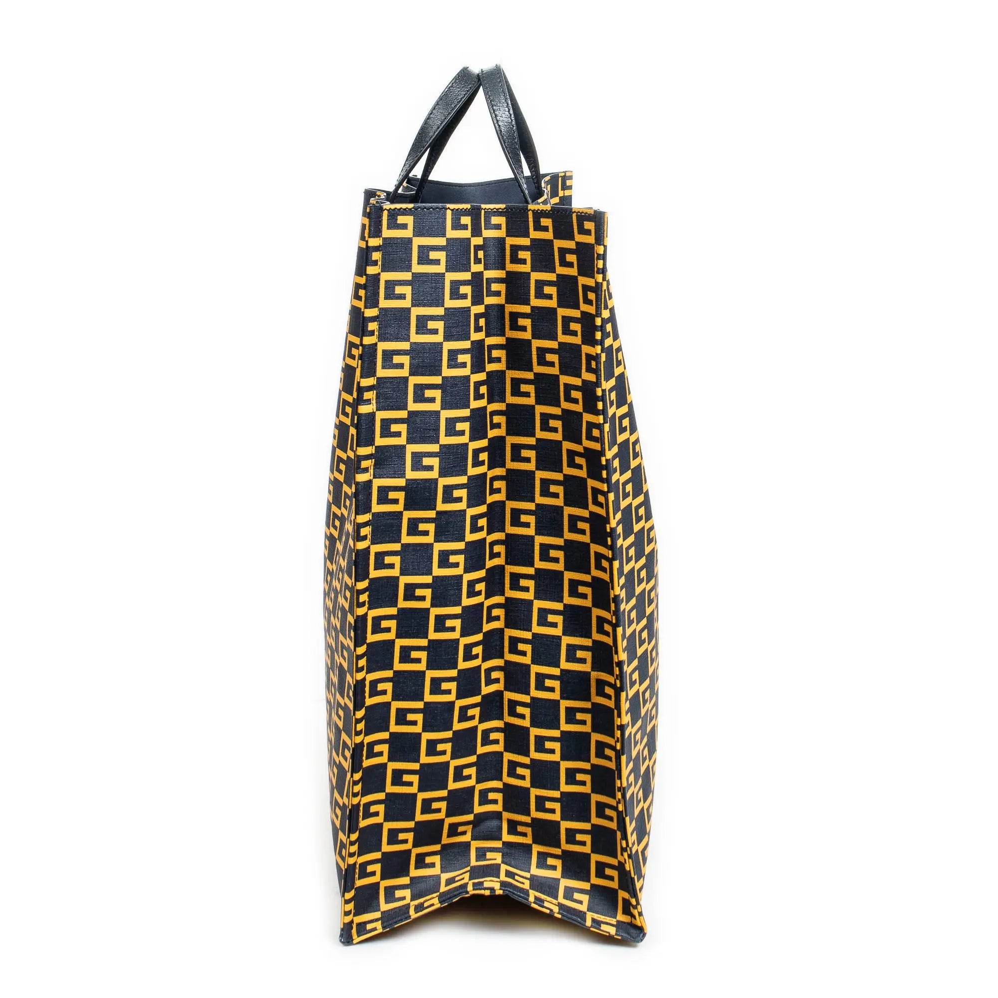 Bolso de mano grande cuadrado G abierto de lona revestida estampada azul marino