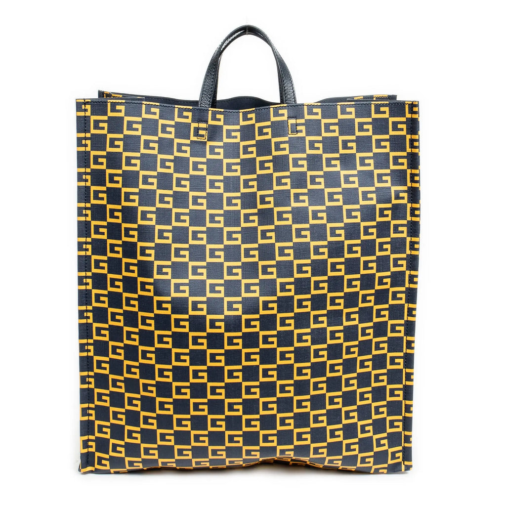 Bolso de mano grande cuadrado G abierto de lona revestida estampada azul marino