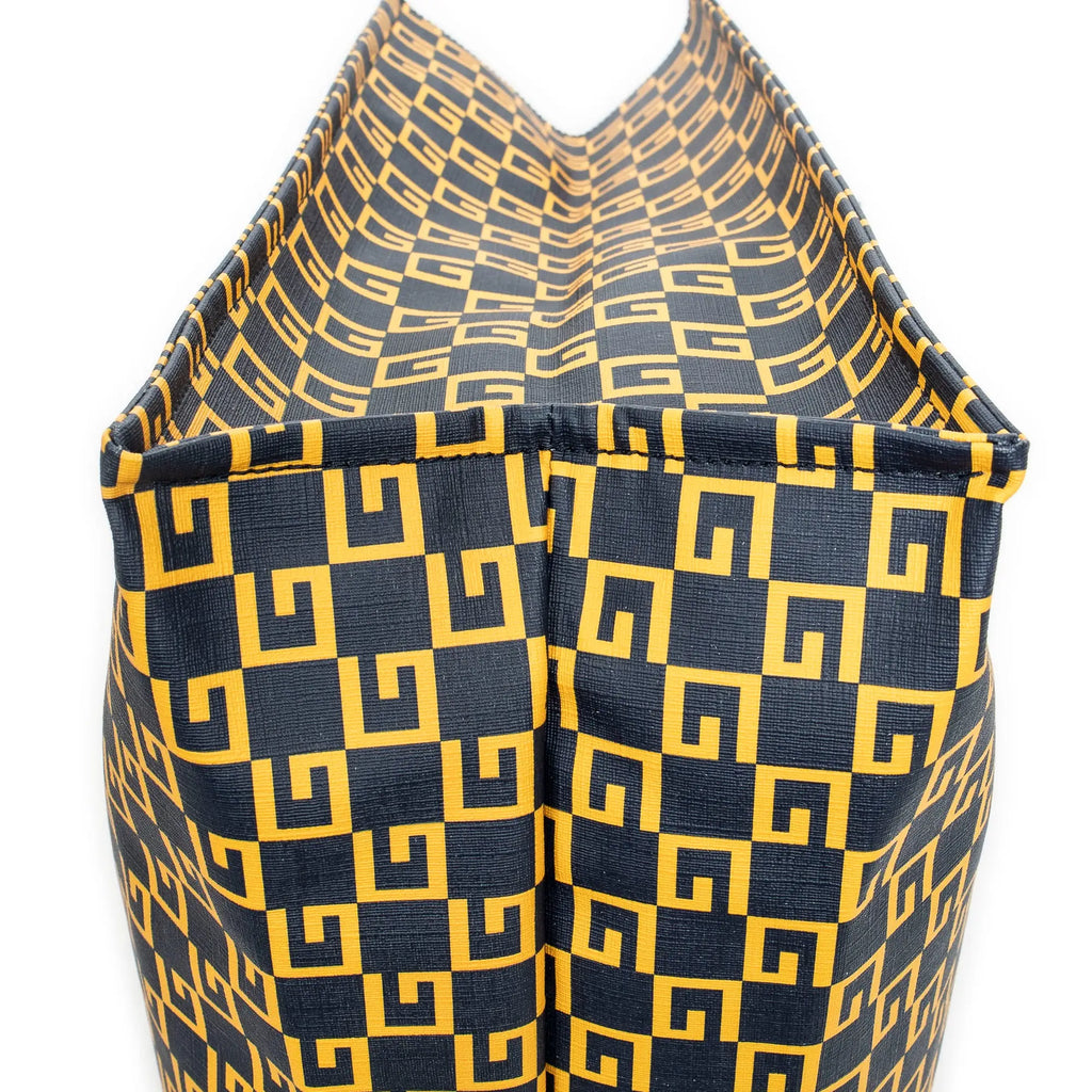 Bolso de mano grande cuadrado G abierto de lona revestida estampada azul marino