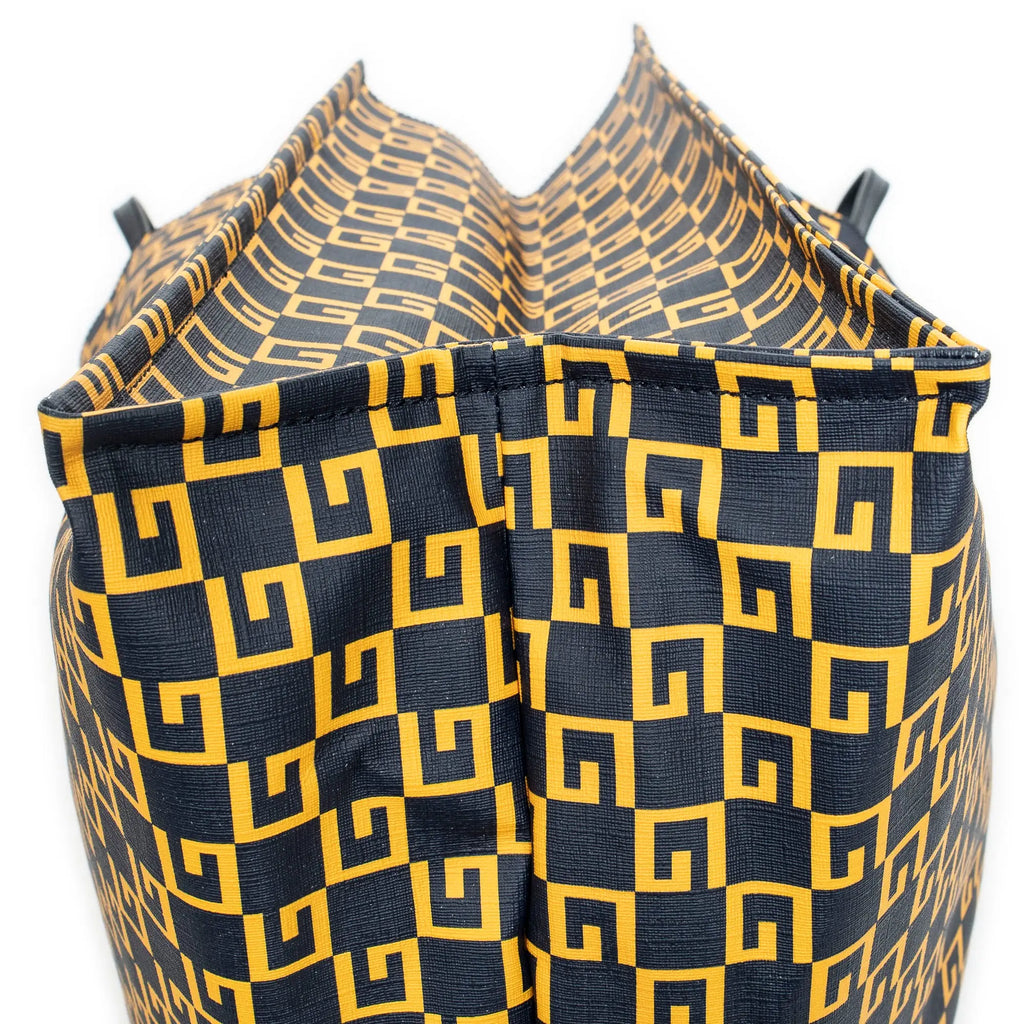 Bolso de mano grande cuadrado G abierto de lona revestida estampada azul marino