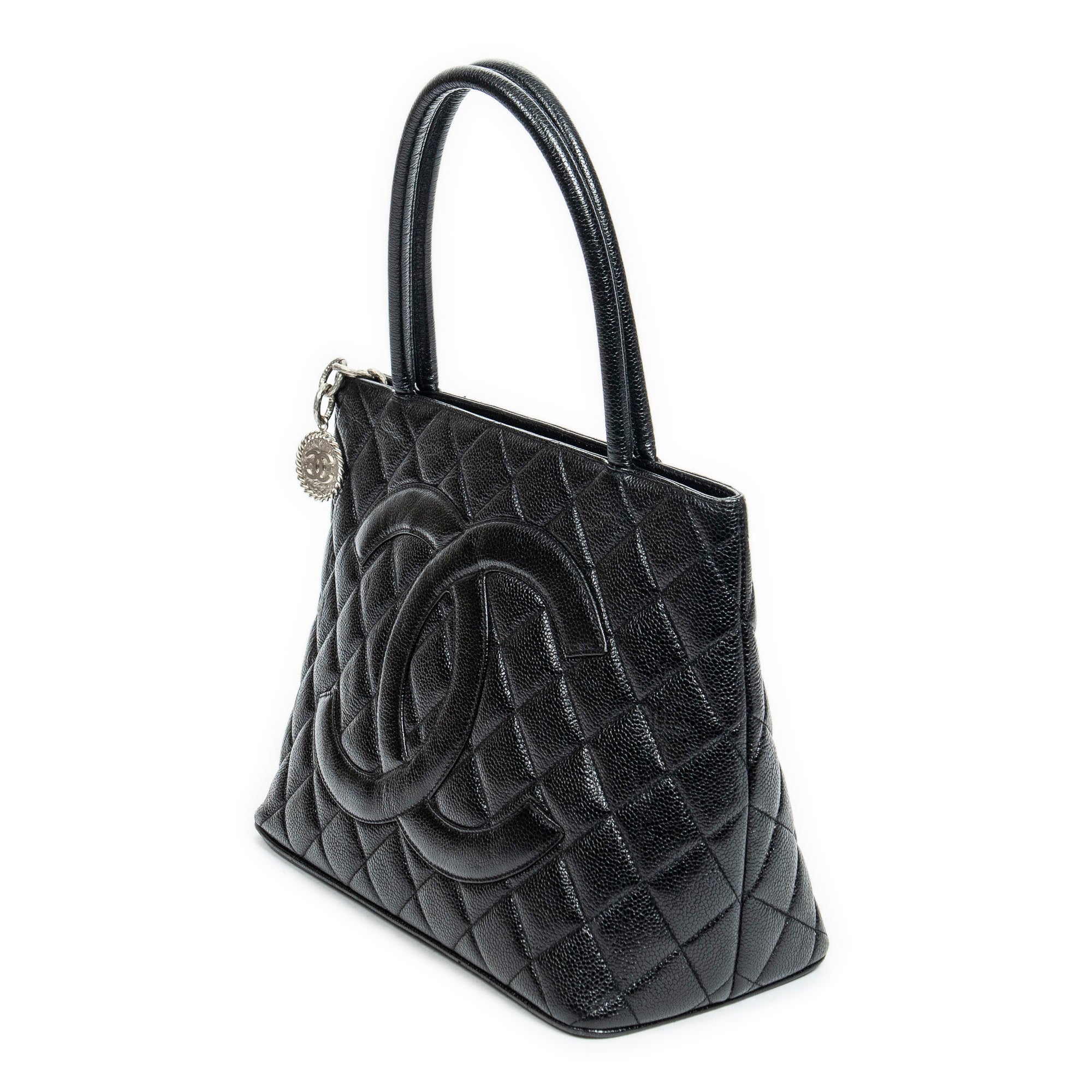 Shoulder Bag Medallion Tote Black Caviar Quilted Leather