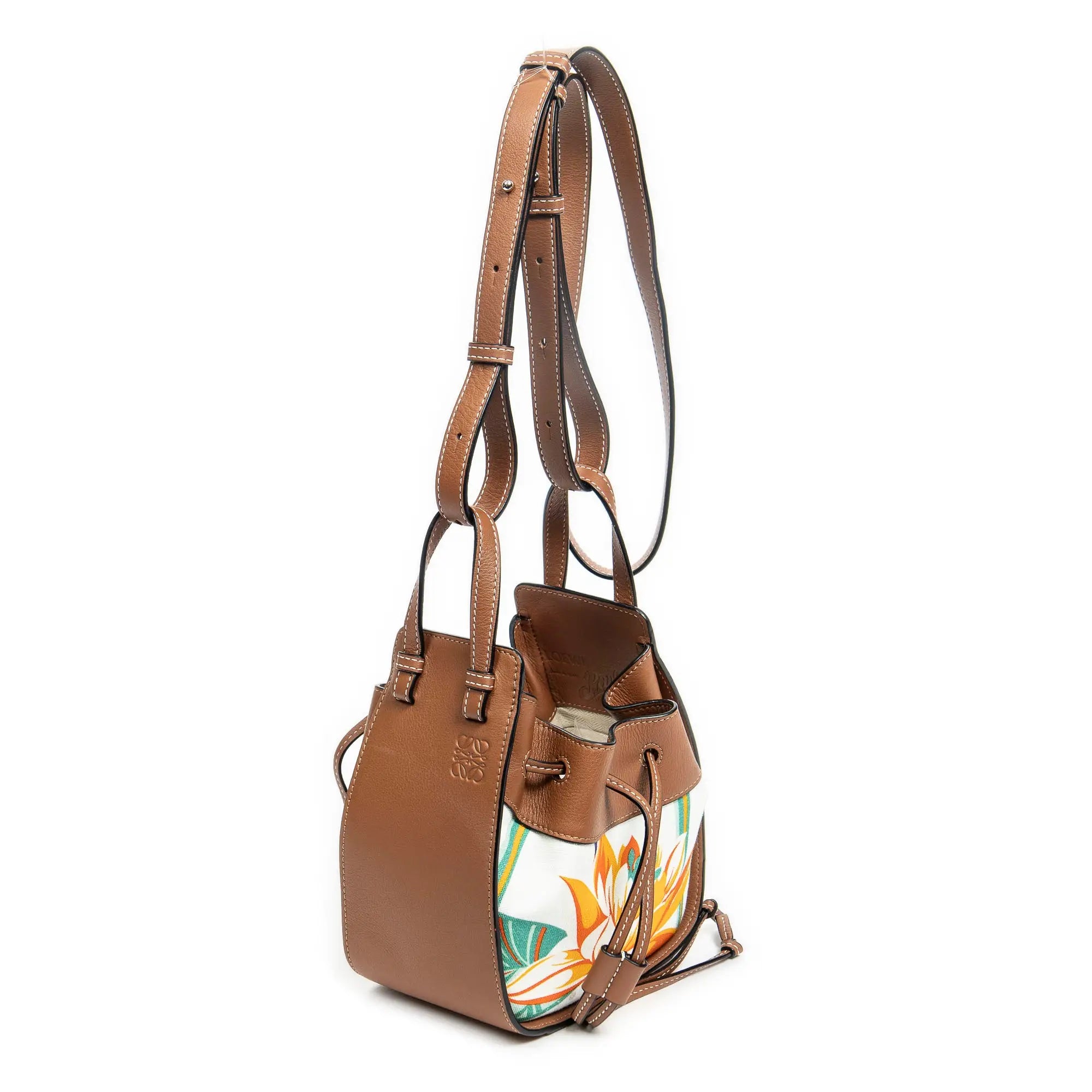Shoulder Bag Loewe x Paula Ibiza Mini Hammock Drawstring Bag Ivory Floral Printed Canvas