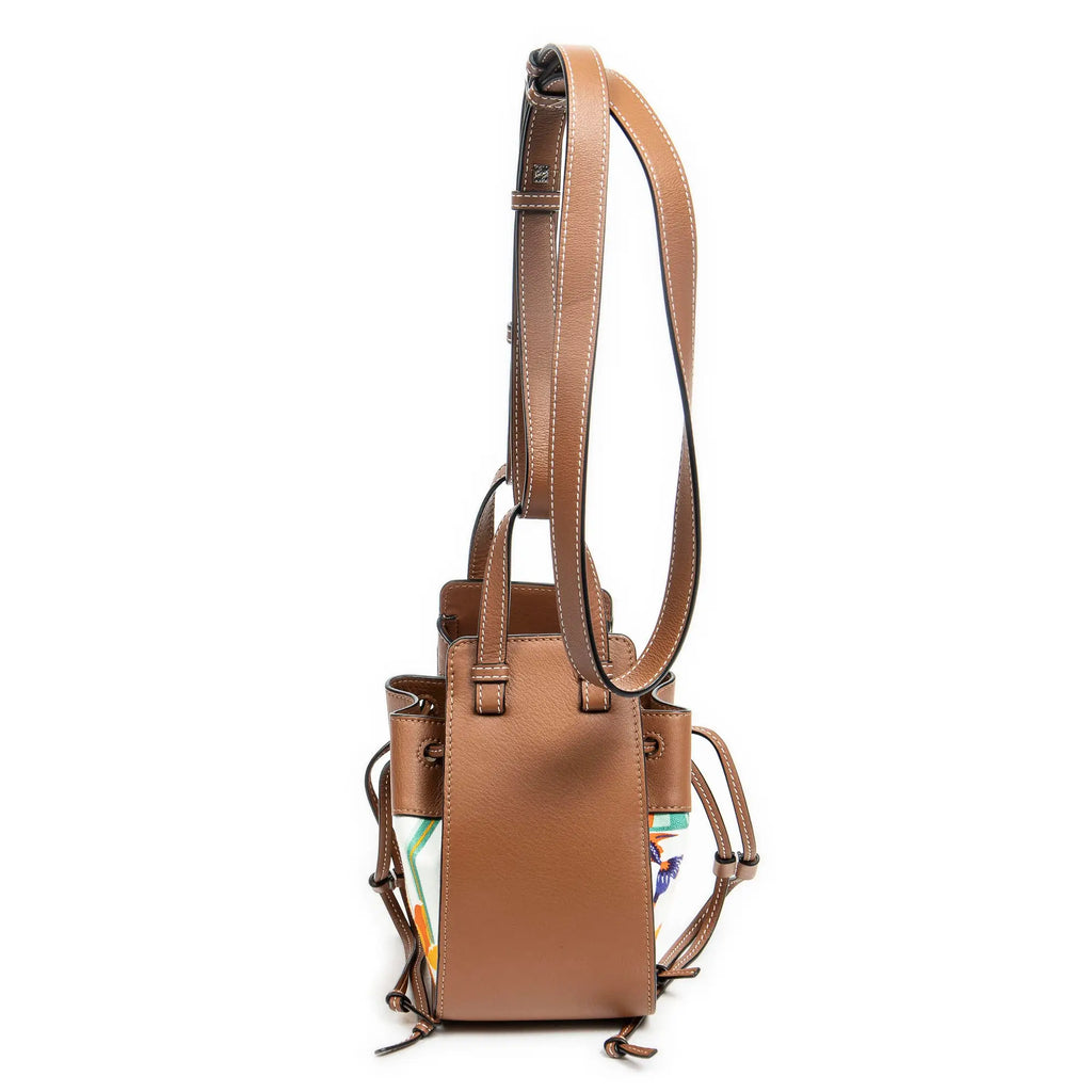 Bolso de hombro Loewe x Paula's Ibiza Mini Hammock Drawstring Bag Lona Estampada Floral Marfil