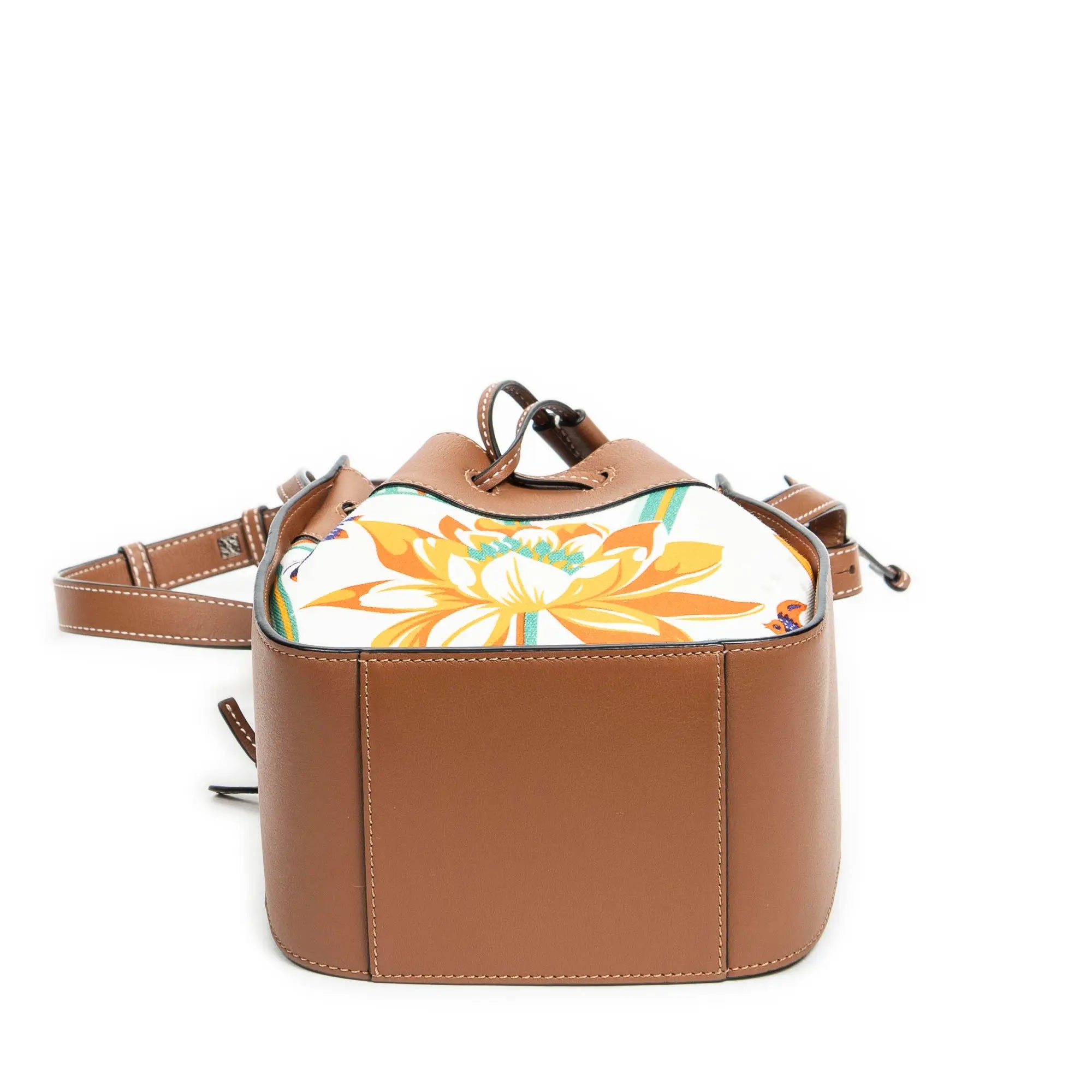 Bolso de hombro Loewe x Paula's Ibiza Mini Hammock Drawstring Bag Lona Estampada Floral Marfil