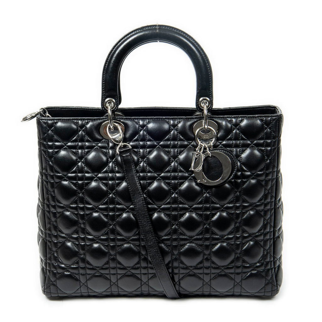 Shoulder Bag Large Lady Dior Zip Black Cannage Lambskin Leather
