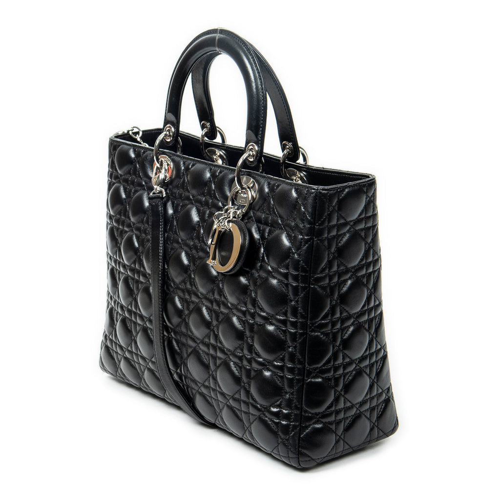 Shoulder Bag Large Lady Dior Zip Black Cannage Lambskin Leather