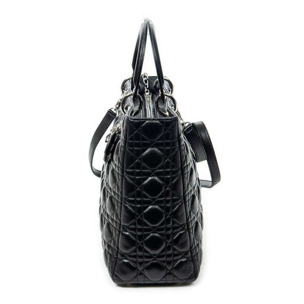 Shoulder Bag Large Lady Dior Zip Black Cannage Lambskin Leather