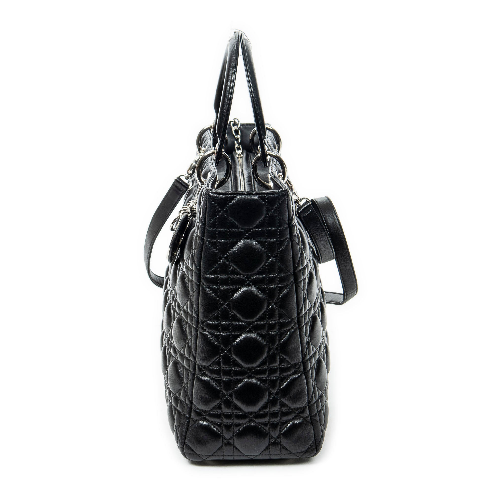 Shoulder Bag Large Lady Dior Zip Black Cannage Lambskin Leather