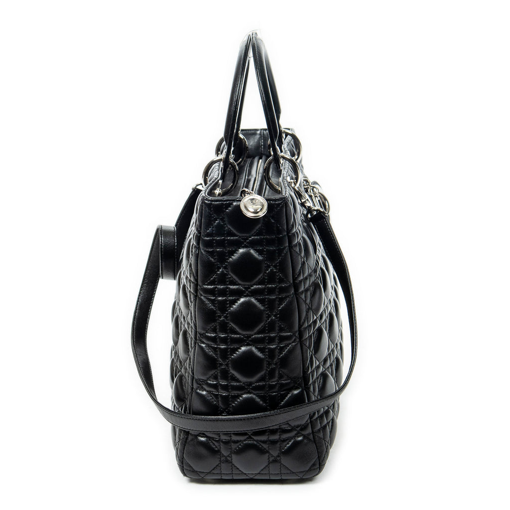 Shoulder Bag Large Lady Dior Zip Black Cannage Lambskin Leather