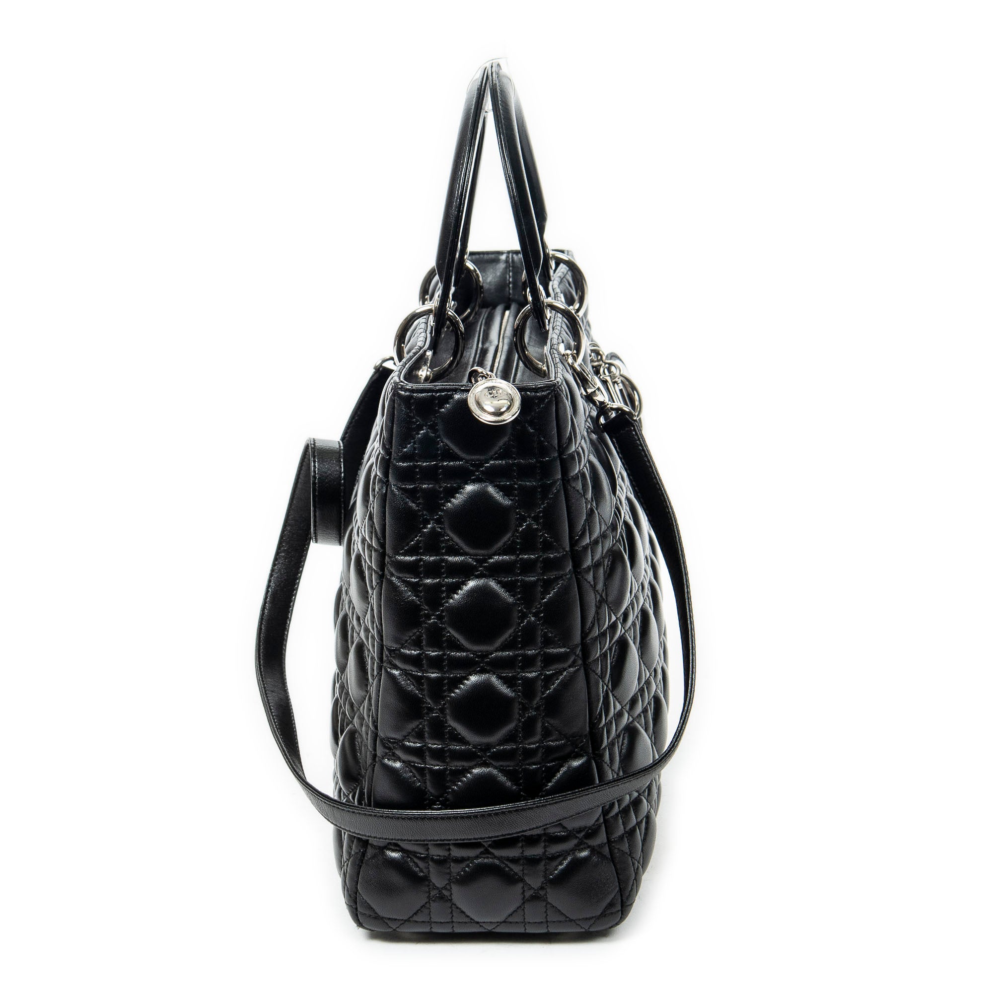 Shoulder Bag Large Lady Dior Zip Black Cannage Lambskin Leather