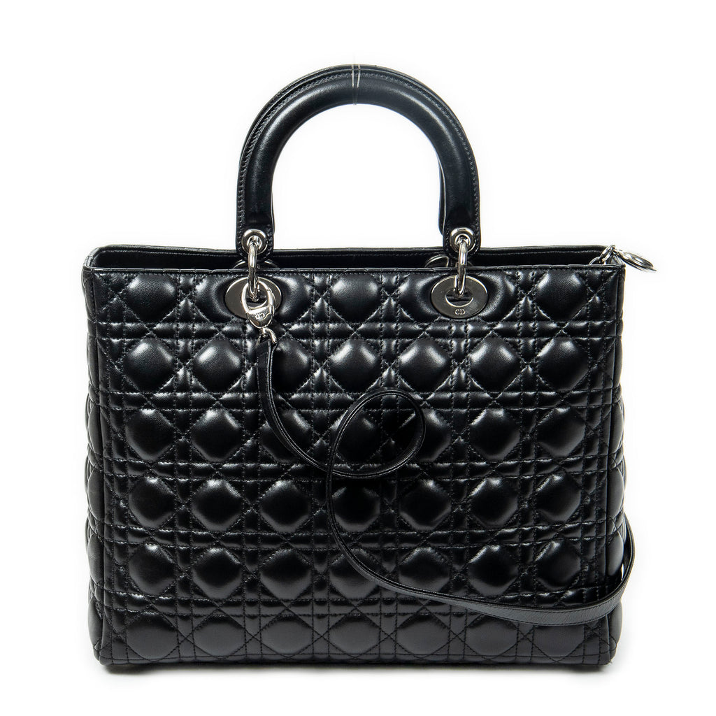 Shoulder Bag Large Lady Dior Zip Black Cannage Lambskin Leather