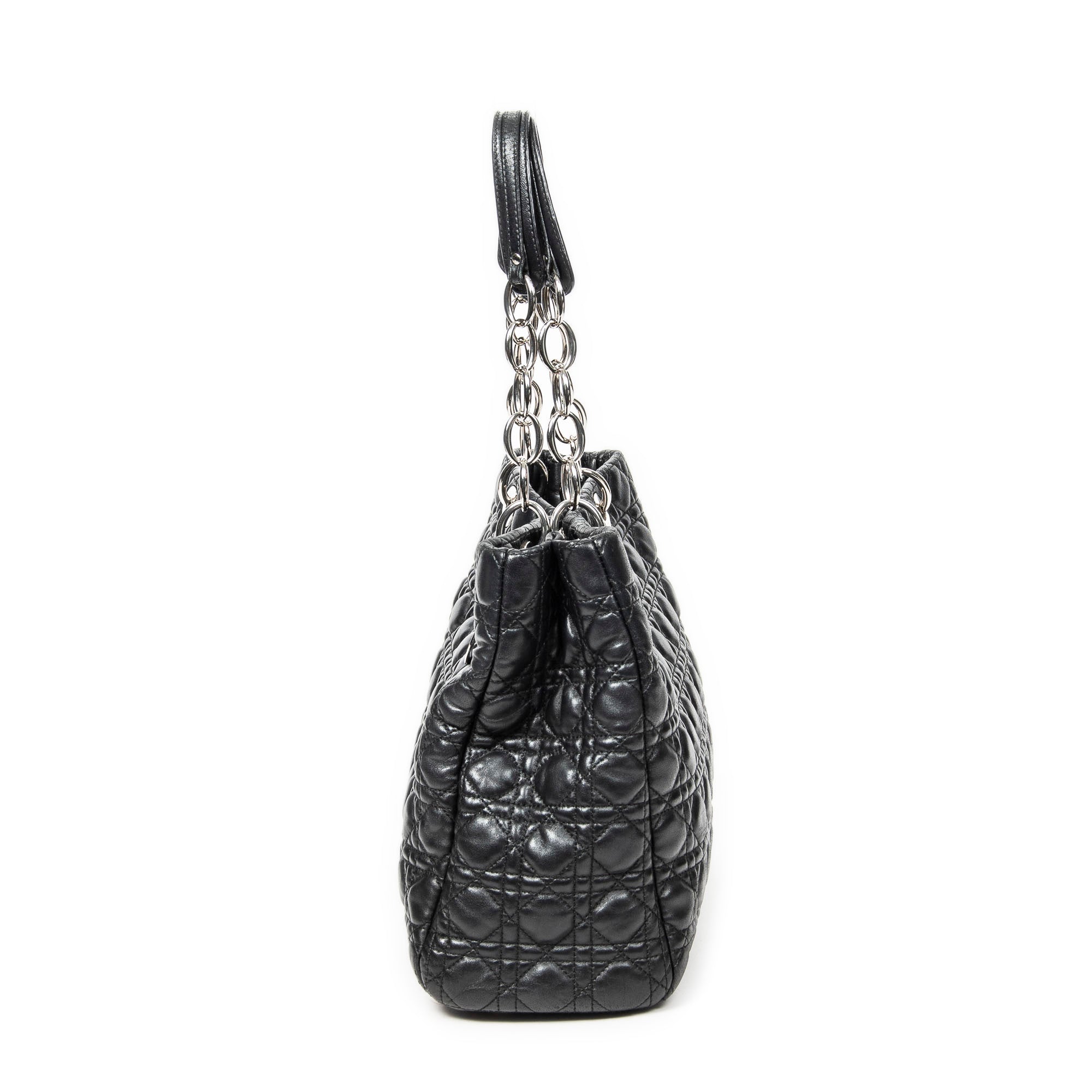 Shoulder Bag Large Soft Lady Dior Tote Black Cannage Lambskin Leather