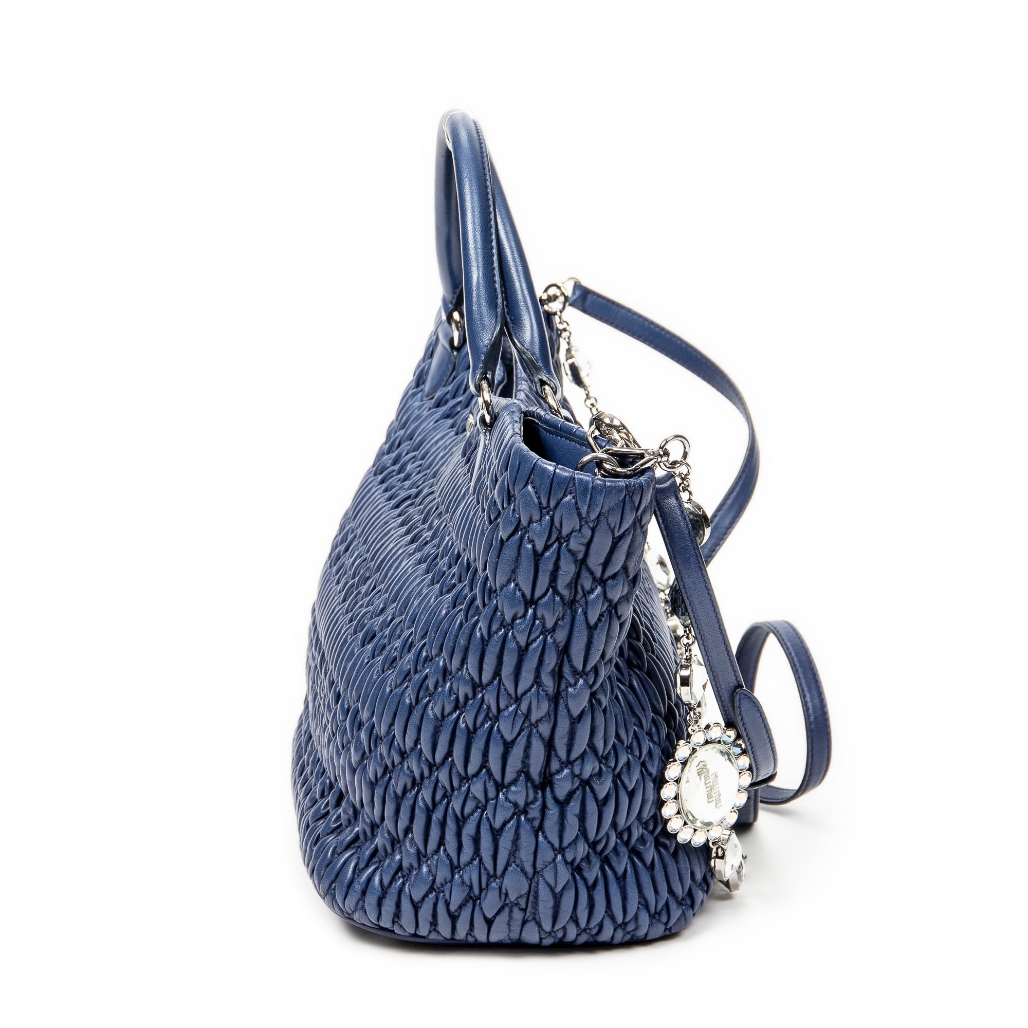 Shoulder Bag Swarovski Crystal Tote Royal Blue Nappa Matelasse Leather