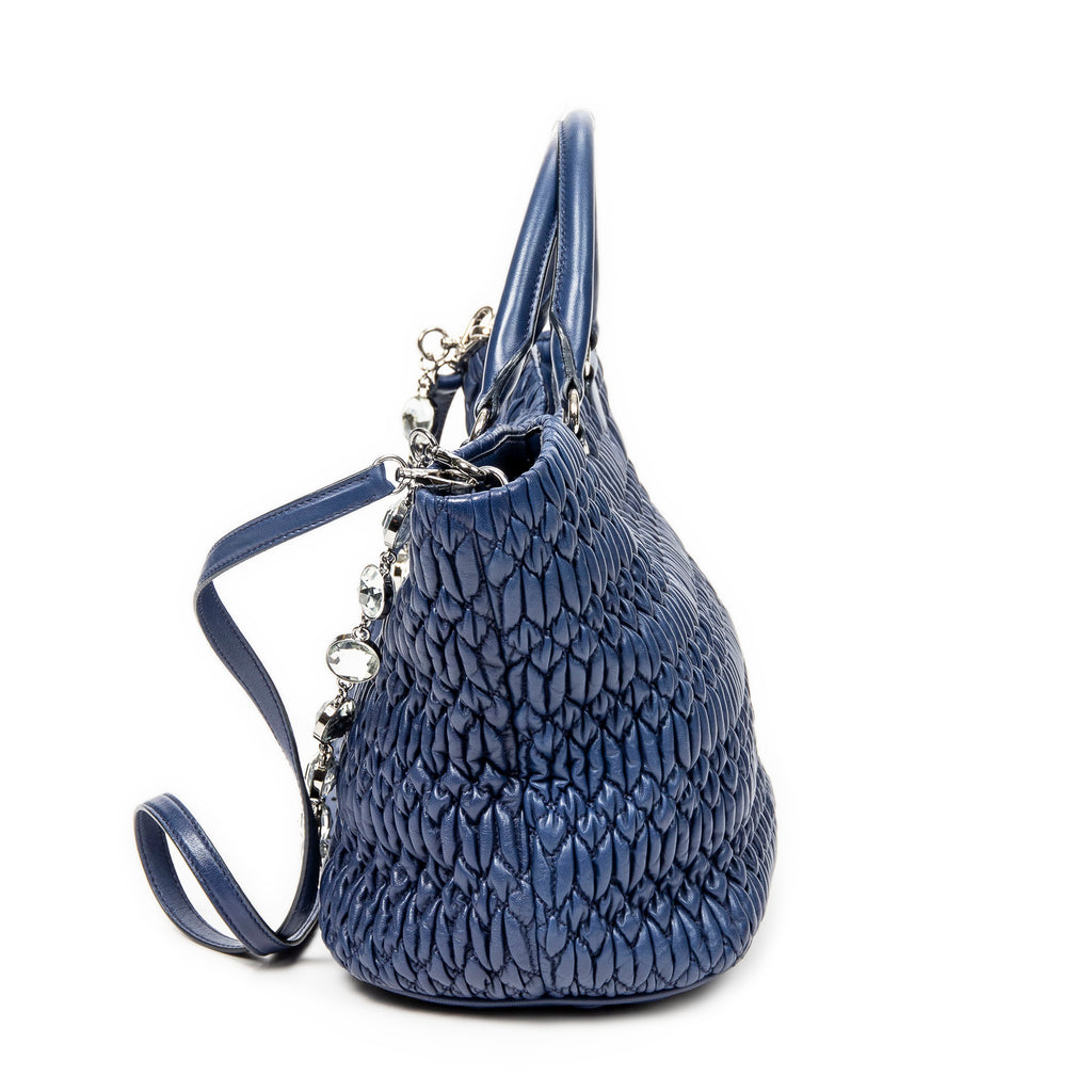 Shoulder Bag Swarovski Crystal Tote Royal Blue Nappa Matelasse Leather