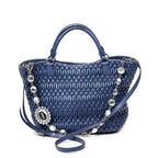 Shoulder Bag Swarovski Crystal Tote Royal Blue Nappa Matelasse Leather