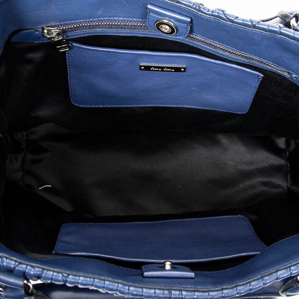 Shoulder Bag Swarovski Crystal Tote Royal Blue Nappa Matelasse Leather