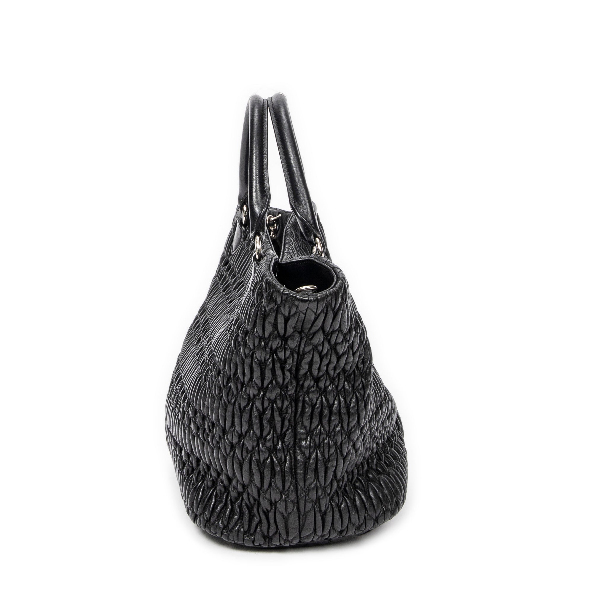 Shoulder Bag Swarovski Crystal Tote Black Nappa Matelasse Leather