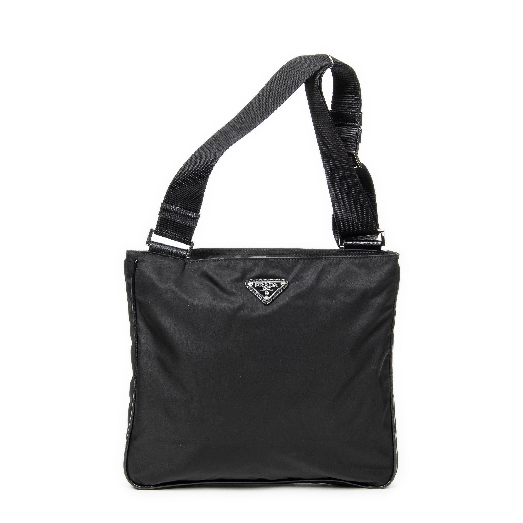 Shoulder Bag Square Messenger Black Nylon Canvas