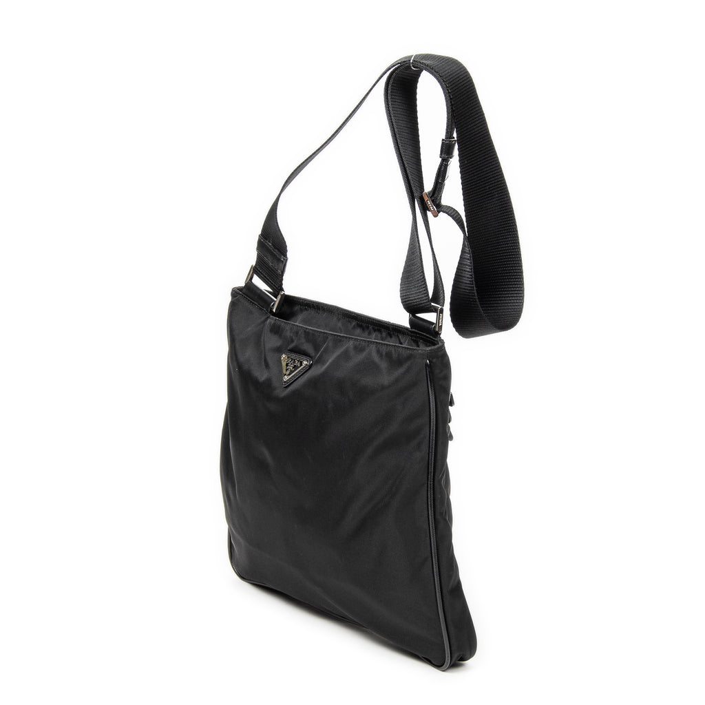 Shoulder Bag Square Messenger Black Nylon Canvas