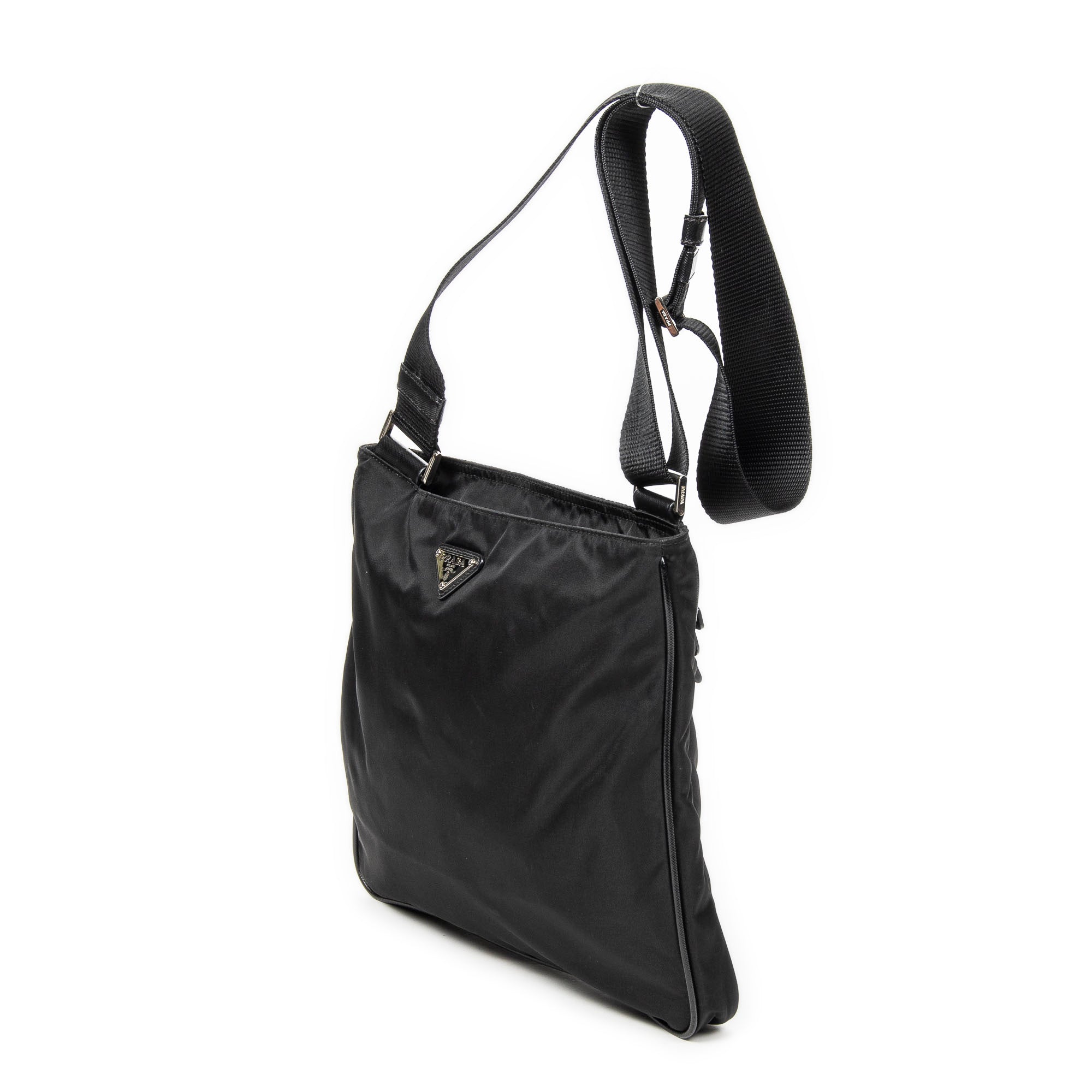 Shoulder Bag Square Messenger Black Nylon Canvas