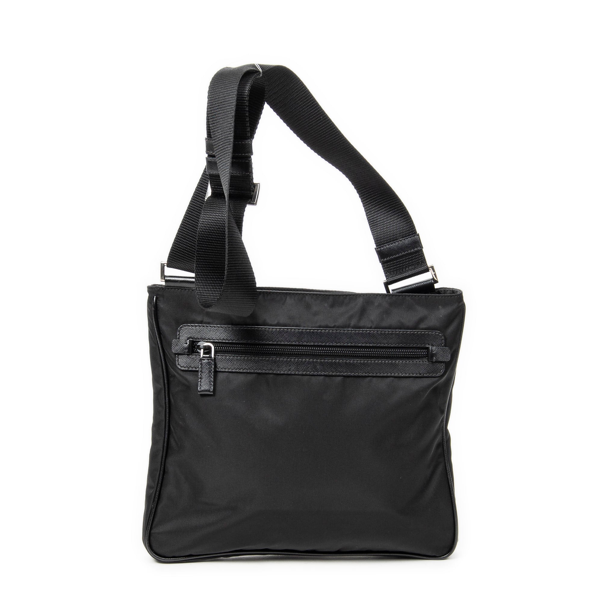 Shoulder Bag Square Messenger Black Nylon Canvas